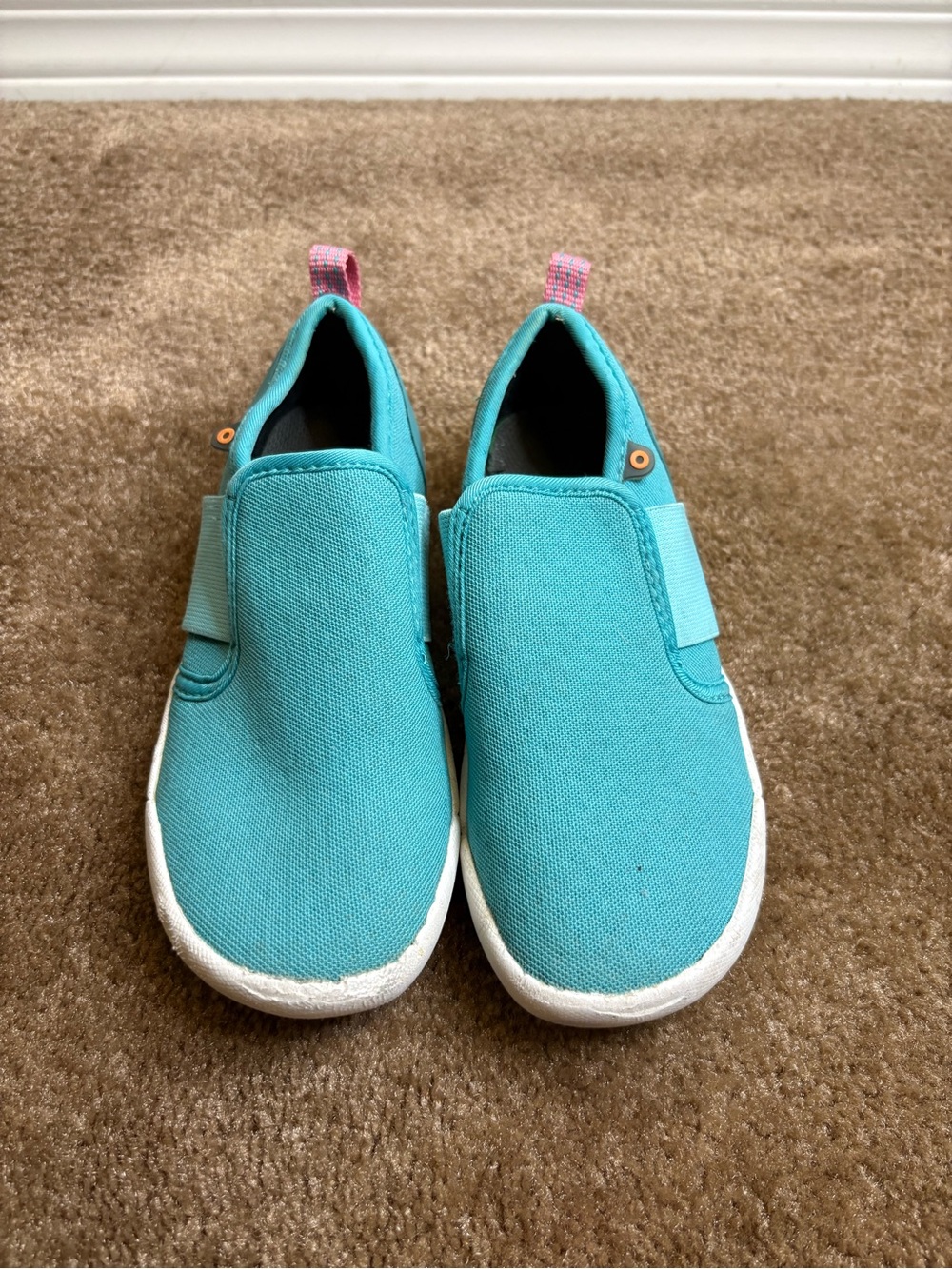 Bogs Kids Teal Slip-On Sneakers with Pink Pull Tabs